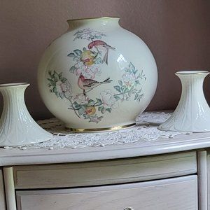 Lenox Serenade Vase and Matching Candle Stick Holders